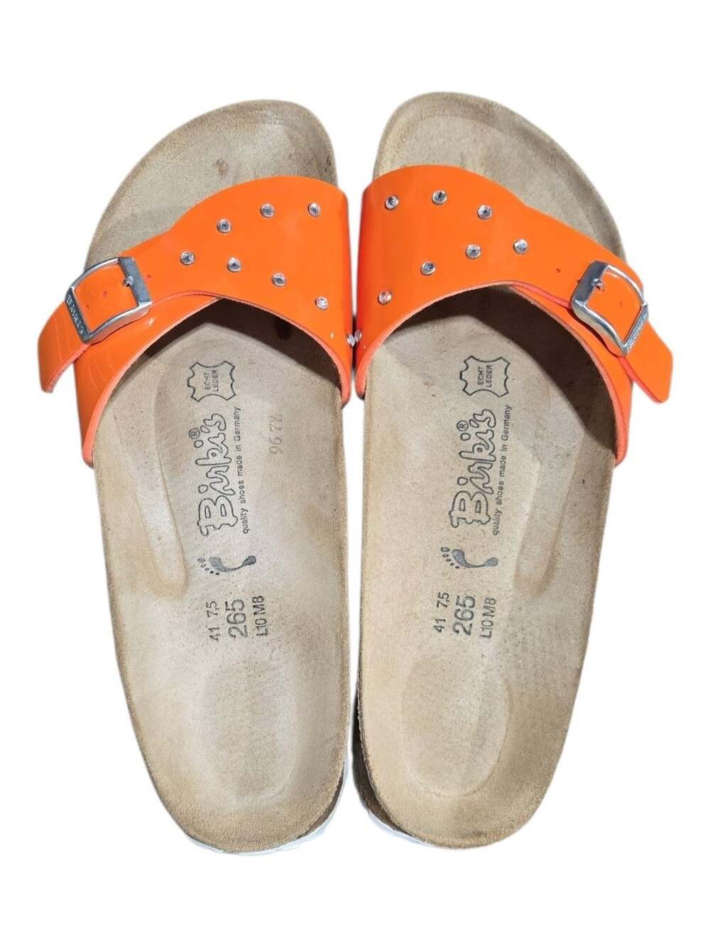 Birkenstock Birkis Orange Patent Leather Studded Sandals Size 41 - Picture 8 of 8